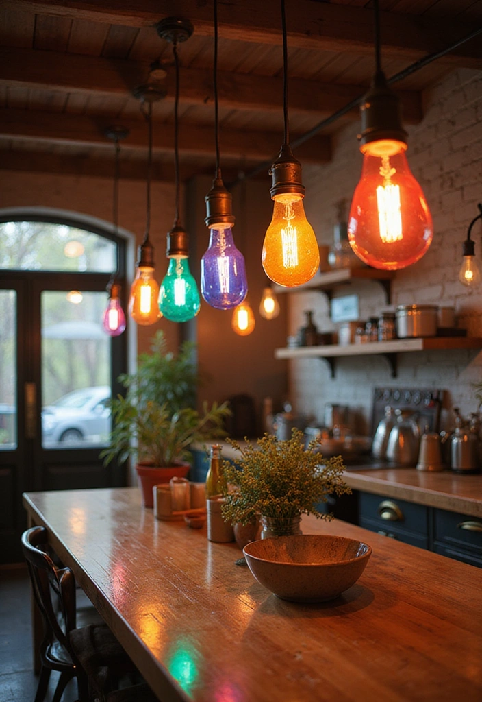 20 Must-See Lighting Ideas for a Bright and Modern Kitchen - 11. Colorful Lighting for a Fun Mix