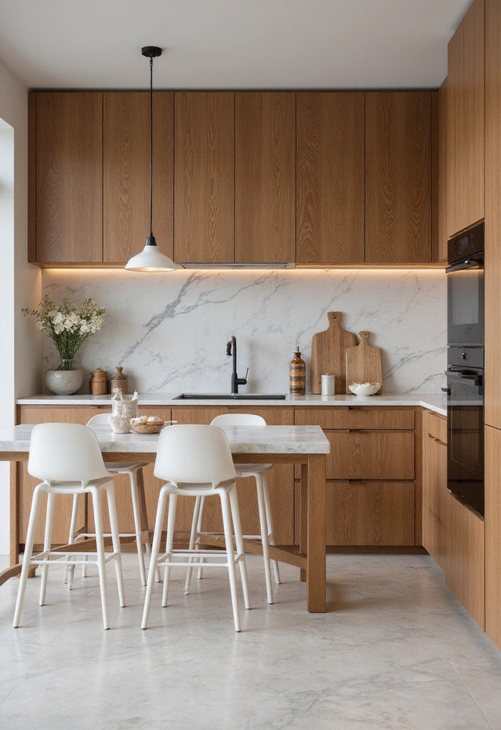 20 Modern Kitchens That Prove Wood Never Goes Out of Style - 11. Wood and Marble Fusion