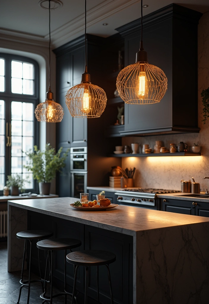 18 Luxurious Black and White Modern Kitchens That Are Worth Every Penny! - 8. Elegant Lighting Fixtures