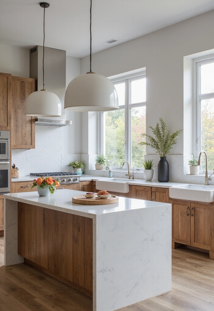 20 Modern Farmhouse Kitchen Ideas That Blend Rustic and Chic - 8. Elegant Countertops with Rustic Base Cabinets