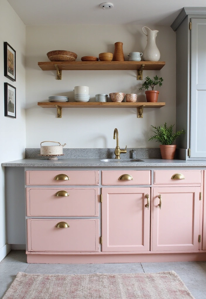 20 Eye-Catching Two-Tone Kitchen Cabinets That'll Inspire Your Next Renovation! - 9. Pastel Pink and Light Grey