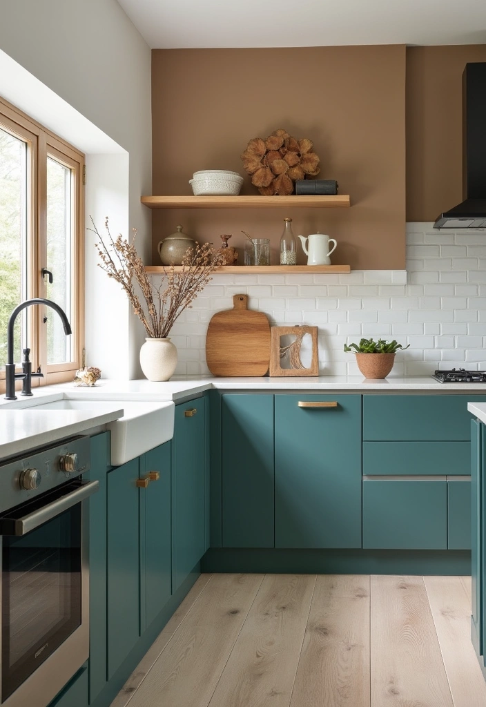 20 Eye-Catching Two-Tone Kitchen Cabinets That'll Inspire Your Next Renovation! - 16. Teal and Earthy Brown