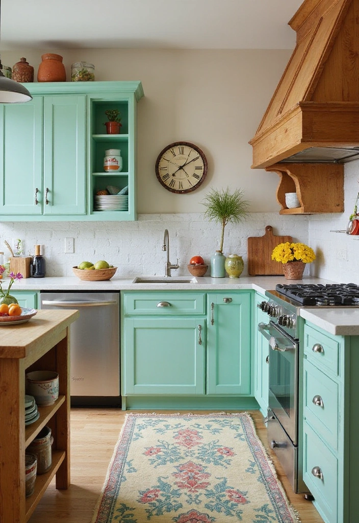 20 Eye-Catching Two-Tone Kitchen Cabinets That'll Inspire Your Next Renovation! - 4. Mint Green and Warm Oak