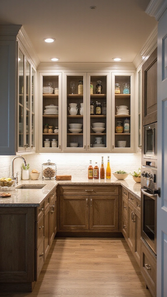 20 Modern Pantry Designs That'll Transform Your Kitchen into a Dream Space! - 7. Glass Front Cabinets