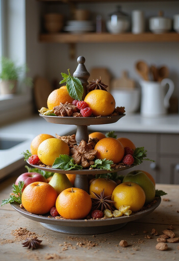 25 Compact Open Shelving Solutions for Small Modern Kitchens That Maximize Space! - 5. Tiered Cake Stands for Display