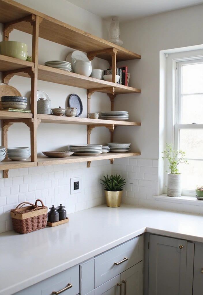 25 Compact Open Shelving Solutions for Small Modern Kitchens That Maximize Space! - 20. Shelf Dividers for Organization