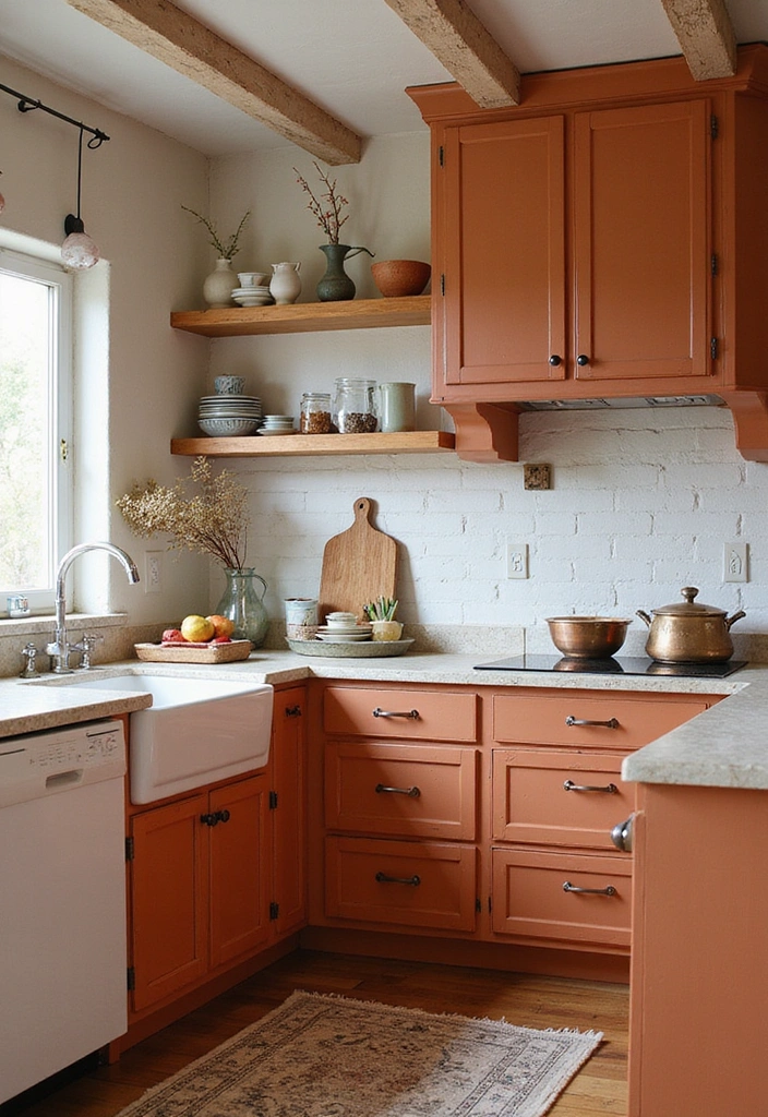 20 Eye-Catching Two-Tone Kitchen Cabinets That'll Inspire Your Next Renovation! - 13. Earthy Terracotta and Soft White