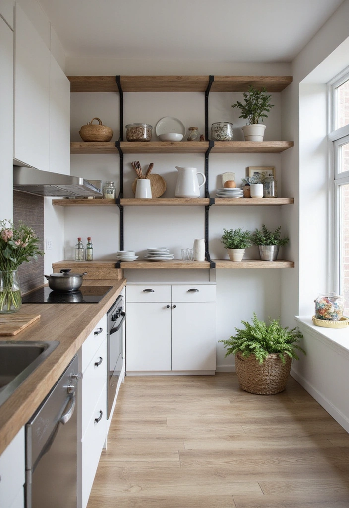 25 Compact Open Shelving Solutions for Small Modern Kitchens That Maximize Space! - 12. Adjustable Modular Shelving