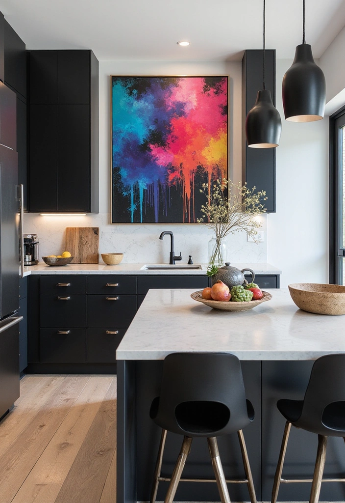 18 Luxurious Black and White Modern Kitchens That Are Worth Every Penny! - 12. Statement Wall Art