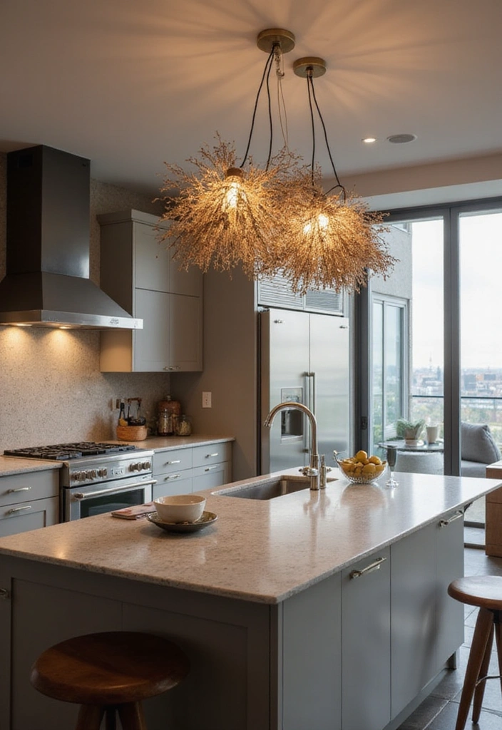 20 Must-See Lighting Ideas for a Bright and Modern Kitchen - 7. Sculptural Lighting for Artful Flair