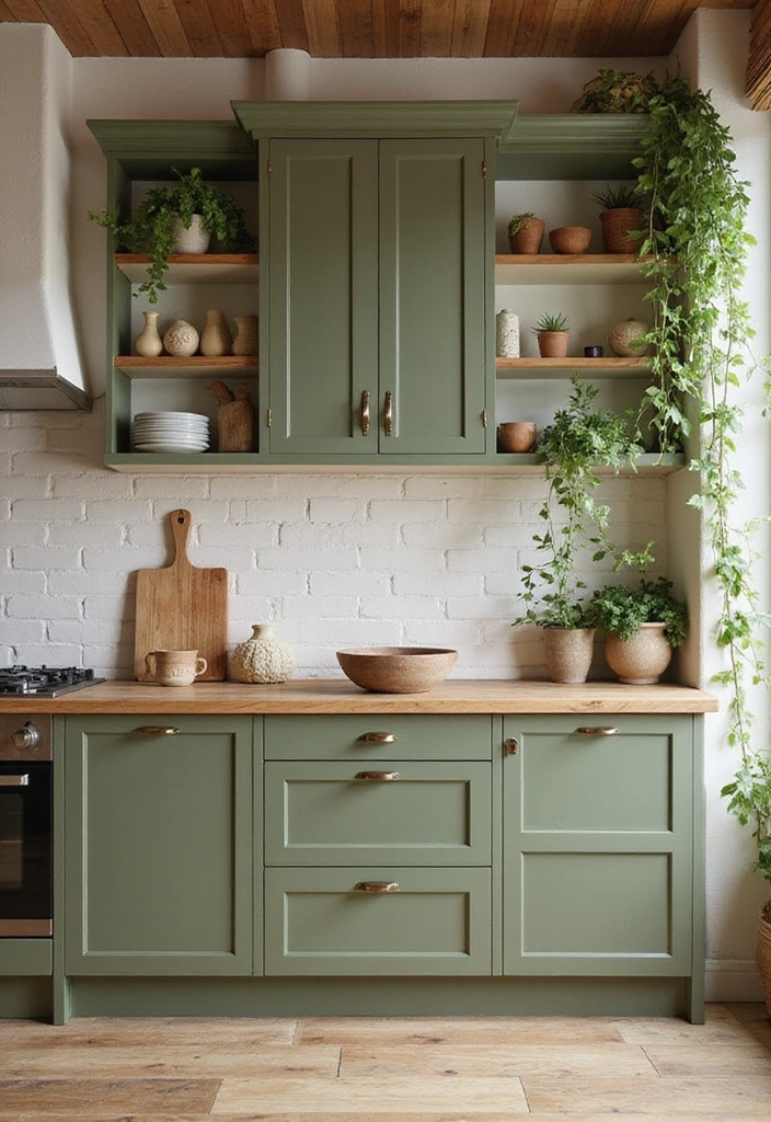 20 Eye-Catching Two-Tone Kitchen Cabinets That'll Inspire Your Next Renovation! - 7. Earthy Olive Green and Soft Cream