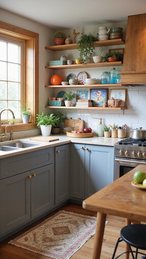 20 Modern Grey and Wood Kitchen Inspirations That Will Leave You Speechless! - 19. Colorful Grey and Wood Kitchen with Artistic Flair