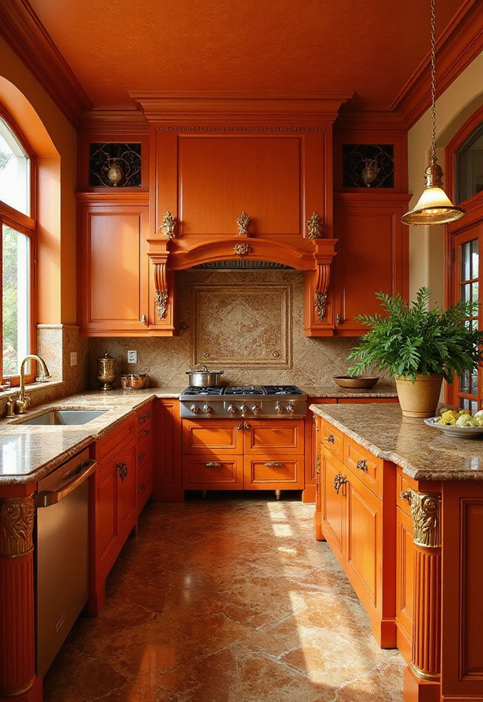 20 Fresh Orange Kitchen Styles That Will Make You Want to Redecorate ASAP! - 17. Orange and Gold Glamour