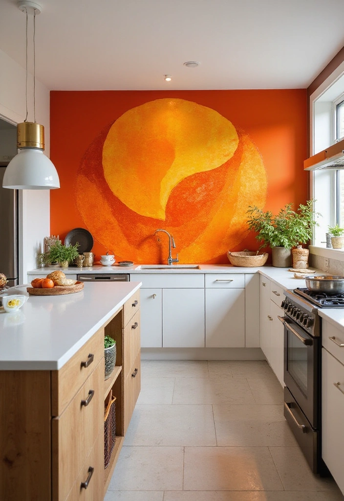 20 Fresh Orange Kitchen Styles That Will Make You Want to Redecorate ASAP! - 20. Artistic Orange Murals