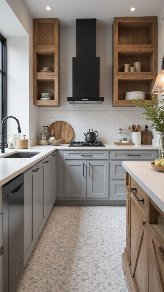 20 Modern Grey and Wood Kitchen Inspirations That Will Leave You Speechless! - 8. Chic Grey and Wood Kitchen with Geometric Patterns