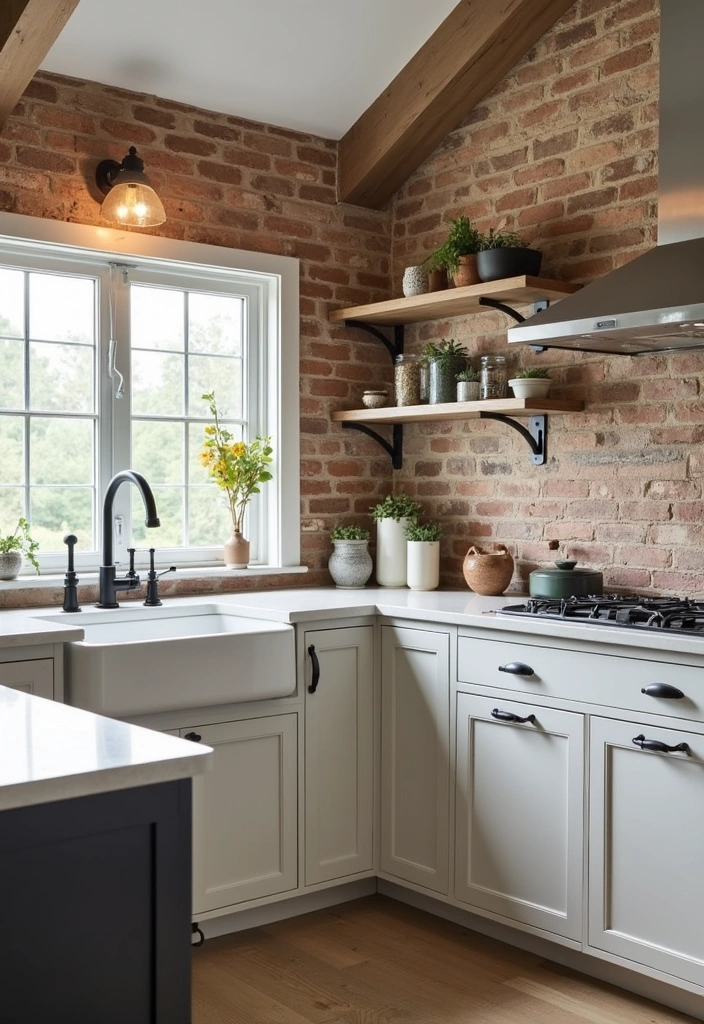 20 Farmhouse Kitchen Brick Backsplash Ideas That'll Make You Say 'Wow!' - 11. Brick with Metal Accents