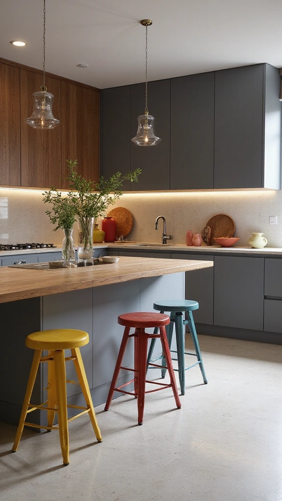 20 Modern Grey and Wood Kitchen Inspirations That Will Leave You Speechless! - 4. Contemporary Grey and Wood Kitchen with Bold Accents