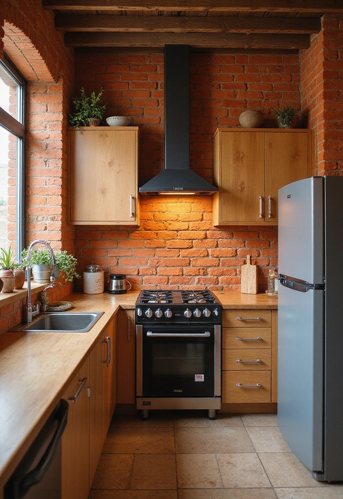 20 Fresh Orange Kitchen Styles That Will Make You Want to Redecorate ASAP! - 12. Rustic Orange Brick Walls