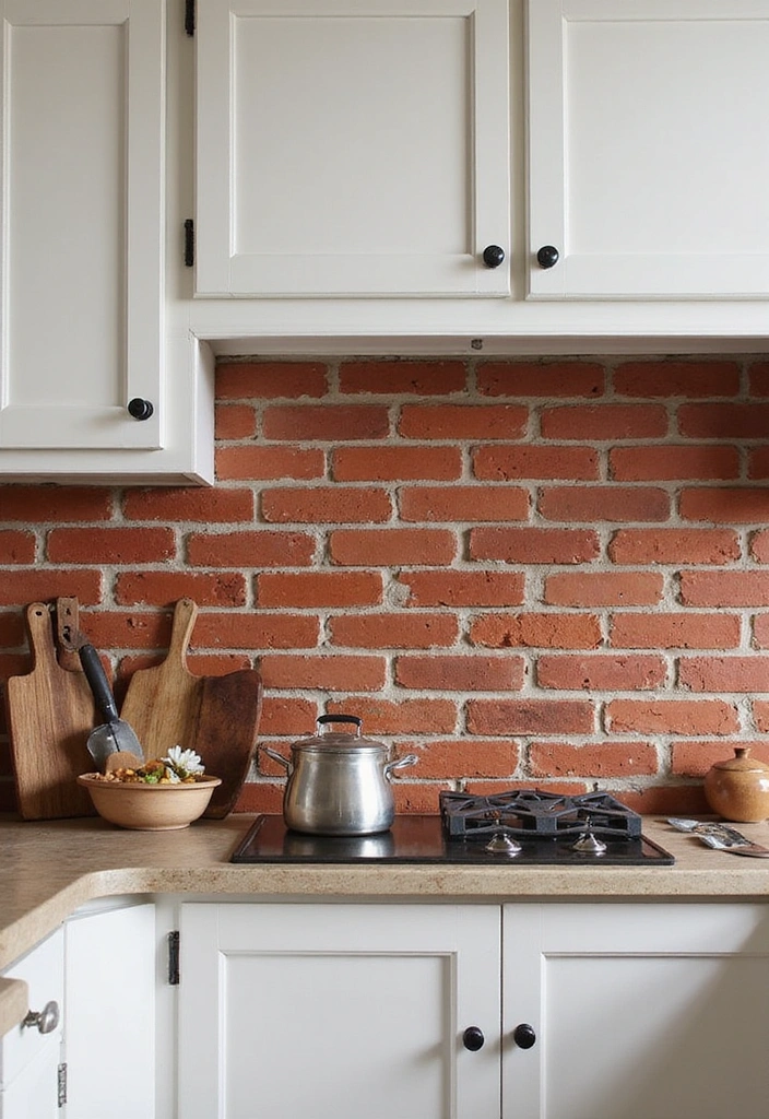 20 Stunning Farmhouse Kitchens with Exposed Brick Backsplash