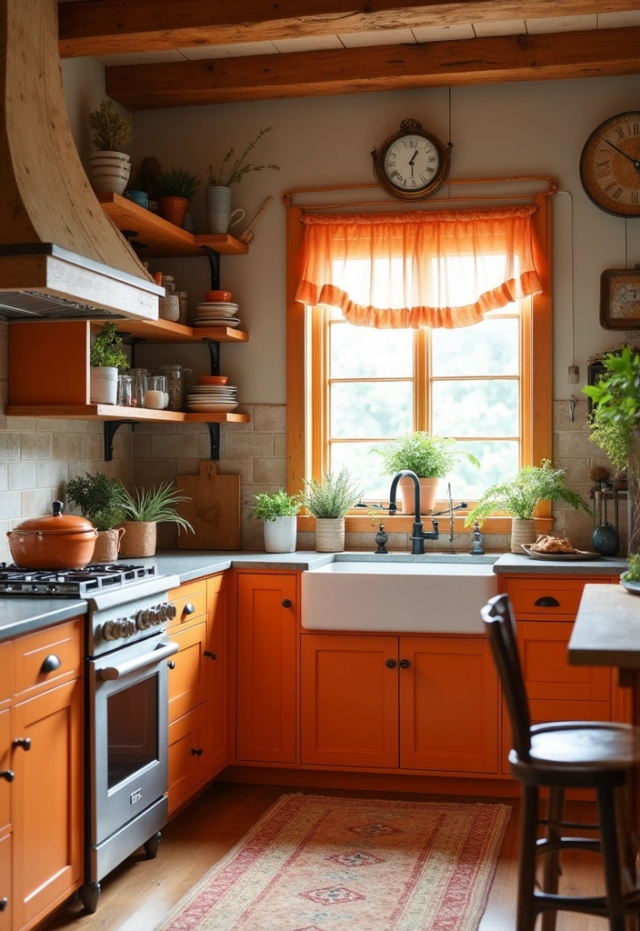 20 Fresh Orange Kitchen Styles That Will Make You Want to Redecorate ASAP! - 3. Rustic Orange Farmhouse Charm