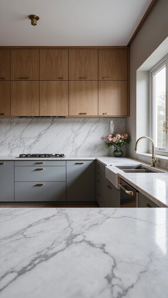 20 Modern Grey and Wood Kitchen Inspirations That Will Leave You Speechless! - 5. Elegant Grey and Wood Kitchen with Marble Touches