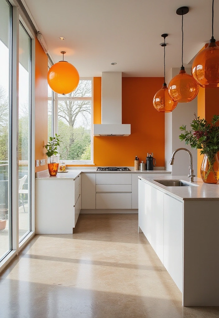 20 Fresh Orange Kitchen Styles That Will Make You Want to Redecorate ASAP! - 19. Orange Glass Accents