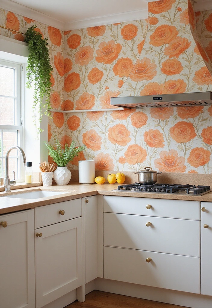 20 Fresh Orange Kitchen Styles That Will Make You Want to Redecorate ASAP! - 11. Orange Floral Patterns