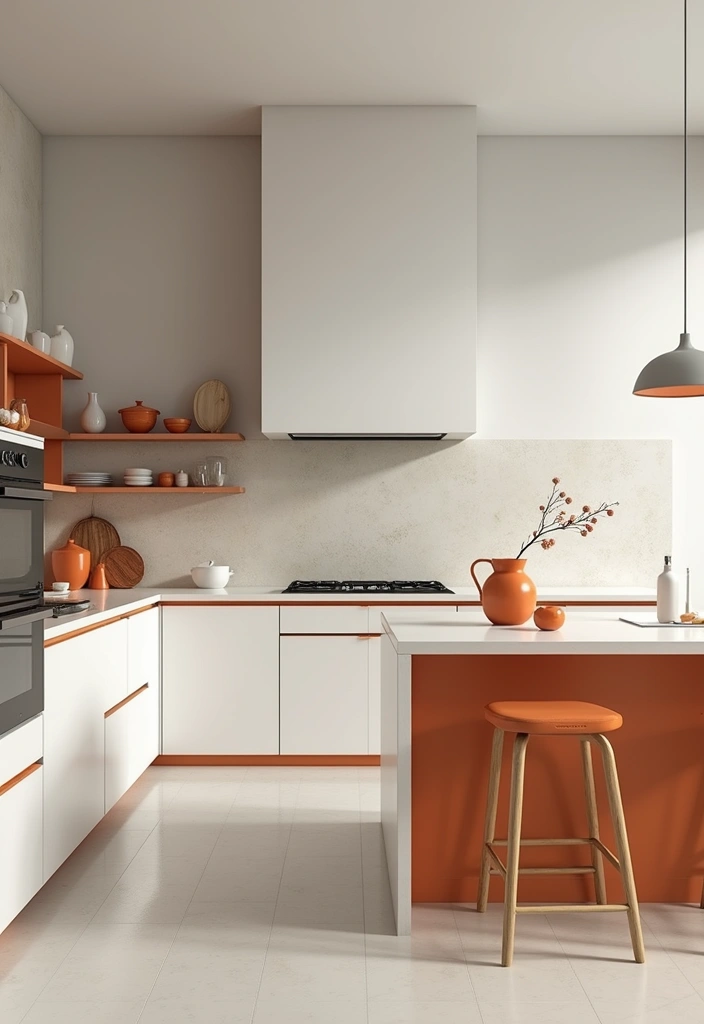 20 Fresh Orange Kitchen Styles That Will Make You Want to Redecorate ASAP! - 7. Orange Accented Minimalism