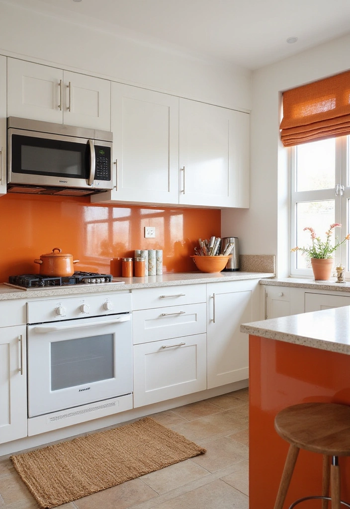 20 Fresh Orange Kitchen Styles That Will Make You Want to Redecorate ASAP! - 8. Orange and White Chic Elegance