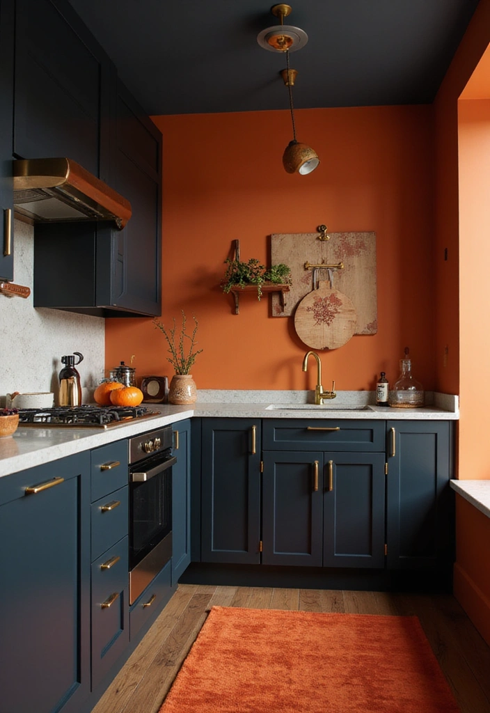 20 Fresh Orange Kitchen Styles That Will Make You Want to Redecorate ASAP! - 13. Midnight Orange Contrast