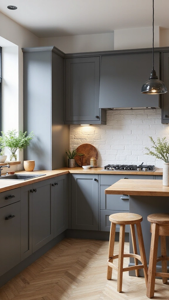 20 Modern Grey and Wood Kitchen Inspirations That Will Leave You Speechless! - 1. Sleek Grey Cabinets with Warm Wooden Accents