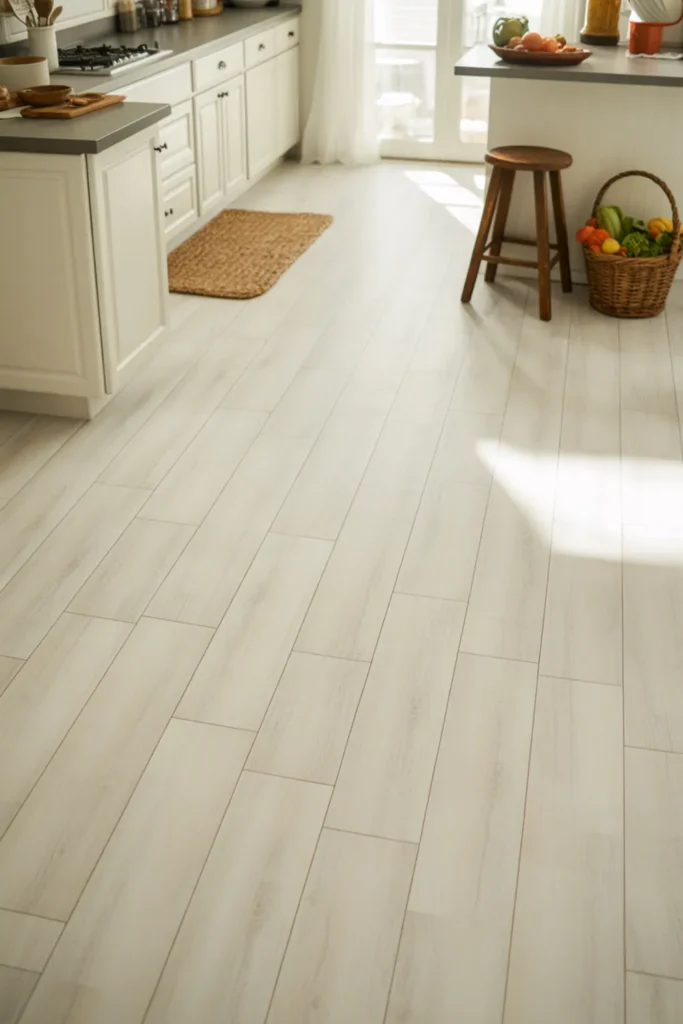 35 White Kitchen Floor Ideas You ll Want To Copy Tile Vinyl Marble 